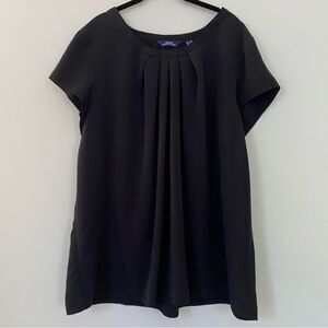 Lands End Short Sleeve Pleated Blouse - Black - 22W